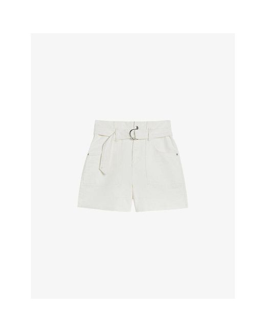 Ted Baker White Selda Belted-waist High-rise Stretch-cotton Shorts