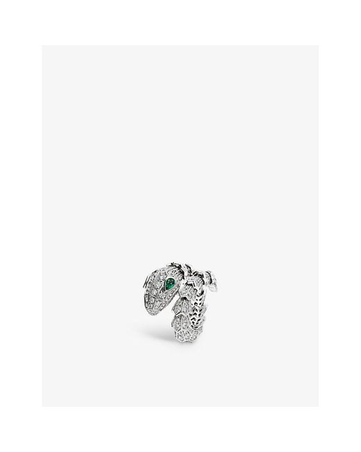 BVLGARI Serpenti Tubolari 18ct White-gold, 3.75ct Brilliant-cut Diamond And 0.26ct Emerald Ring
