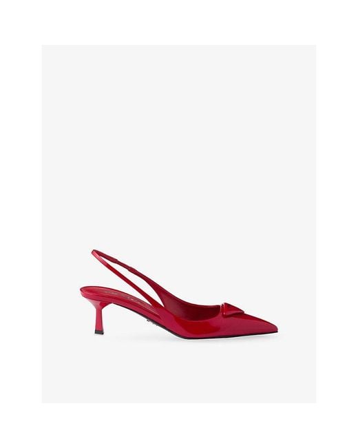 Prada Red Pointed-Toe Branded Patent-Leather Heels