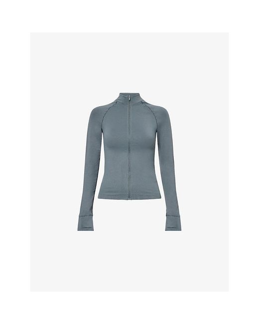 ADANOLA Blue Seamless Zip-Up Workout Top