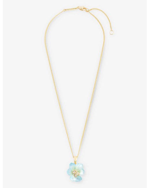 Alexis White Pansy 14ct Yellow Gold-plated Brass, Lucite And Crystal Pendant Necklace