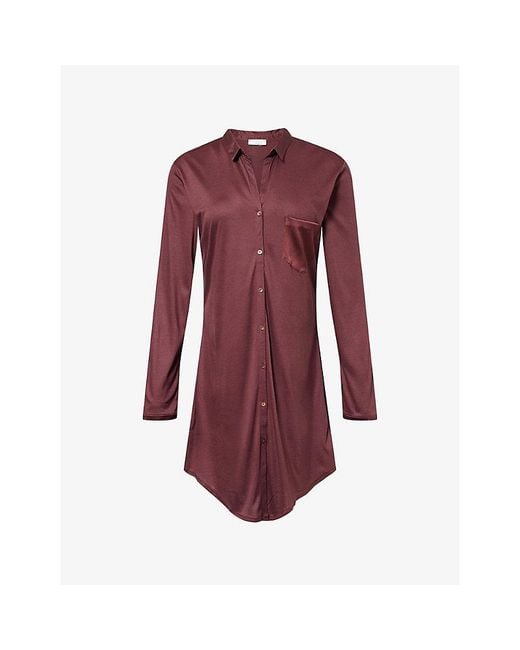 Hanro Red Grand Central Long-Sleeve Stretch-Silk Blend Night Dress