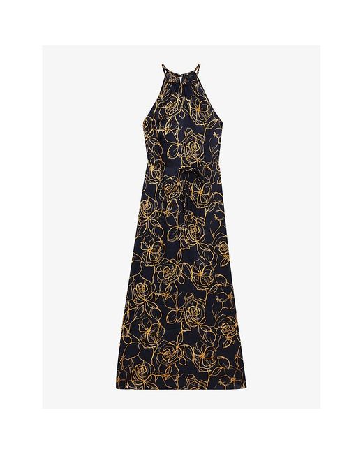Ted Baker Black Roxiell Floral-print Halter-neck Woven Maxi Dress