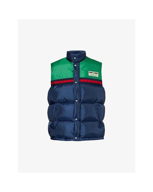 Gucci Blue Brand-patch Funnel-neck Shell-down Gilet for men