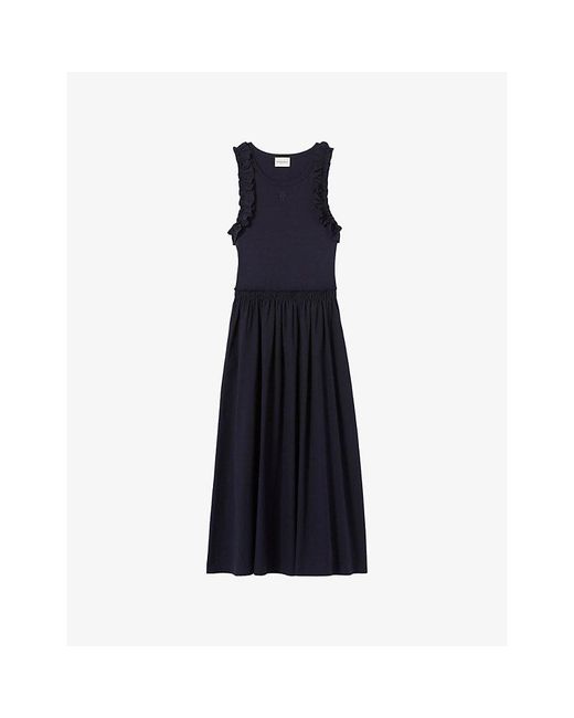Claudie Pierlot Blue Two-In-One Sleeveless Cotton Midi Dress