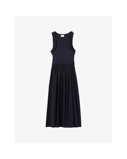 Claudie Pierlot Blue Two-In-One Sleeveless Cotton Midi Dress