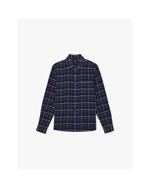 Reiss Blue Sam Checked Woven Overshirt for men