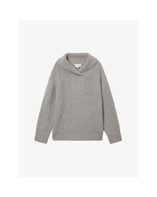 Reiss Gray X 100 Ciels Noah Shawl-Collar Knitted Jumper