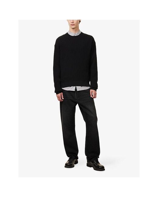 Studio Nicholson Black Crew-Neck Rib-Knit Cotton Jumpers for men
