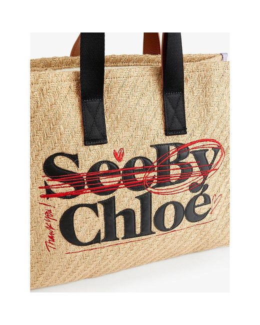See By Chloé Natural Logo-pattern Jute Tote Bag