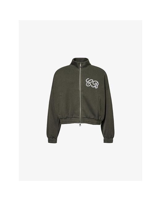 Cole Buxton Green Funnel-Neck Embroidered-Logo Cotton-Knit Track Jacket for men