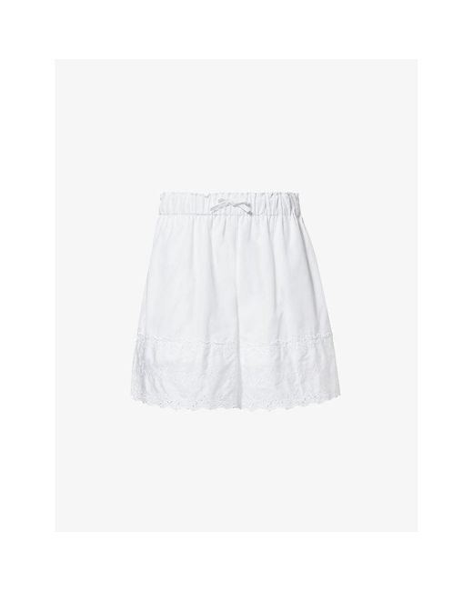 Simone Rocha White Text-embroidered Drawstring-waist Cotton Shorts