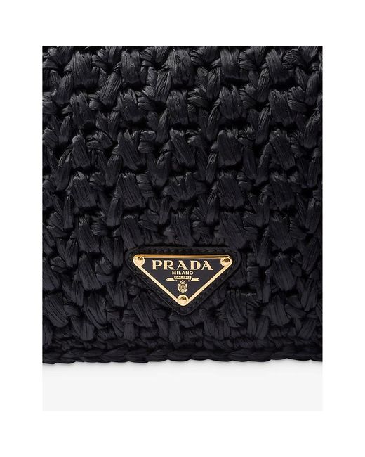 Prada Black Logo-plaque Raffia-effect Woven Shoulder Bag