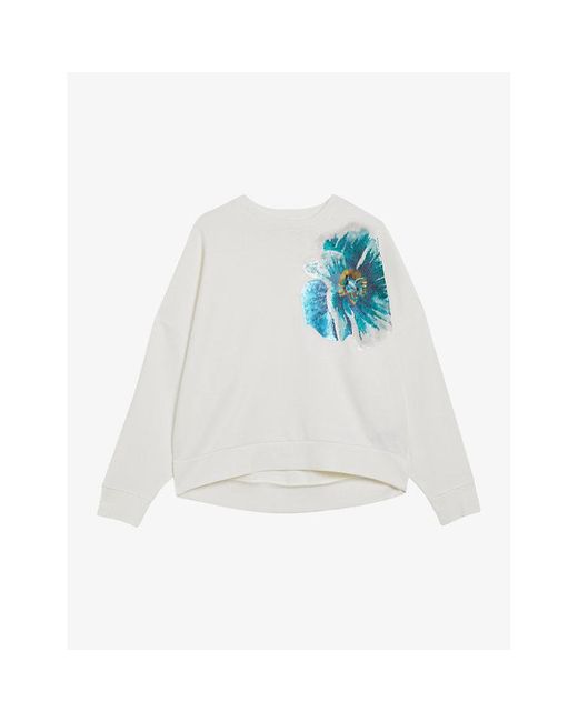 Ted Baker White Bayleyy Sequin-flower Embellishment Stretch-jersey Sweatshirt