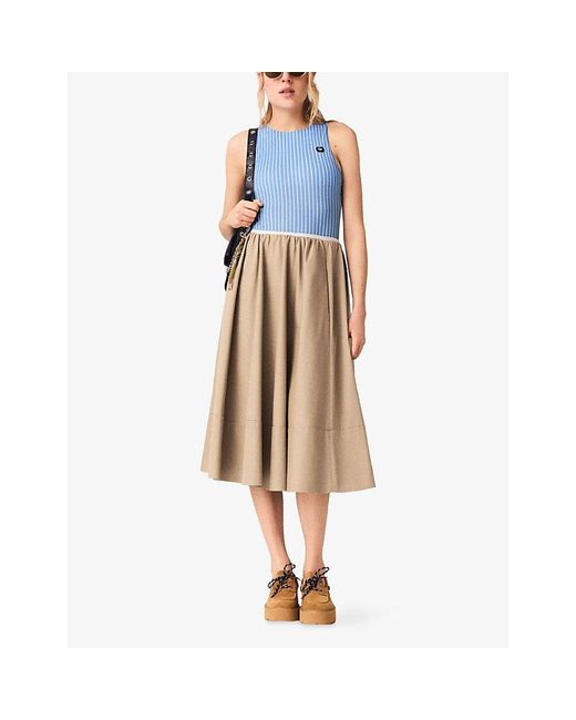 Maje Natural Elasticated-Waist Side-Pocket Cotton Midi Skirt