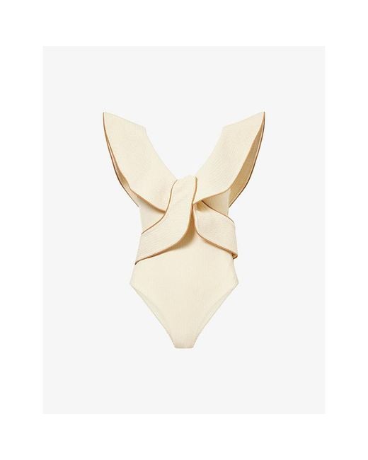 Johanna Ortiz Metallic Beaches Ruffle-Trim Crinkle Swimsuit