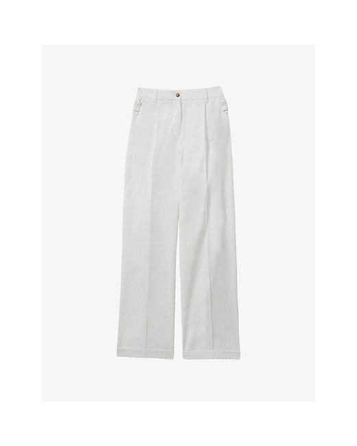 Reiss White Harper Pressed-creased Wide-leg Mid-rise Cotton Trousers