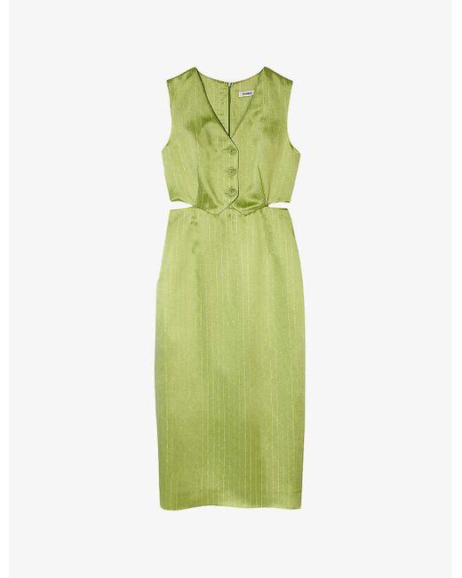 Sandro Green Button-down Two-in-one Woven Midi Dress