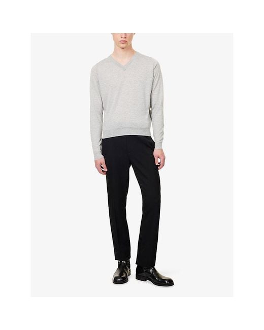 John Smedley Gray X Bill Nighy V-Neck Merino Wool Jumper for men