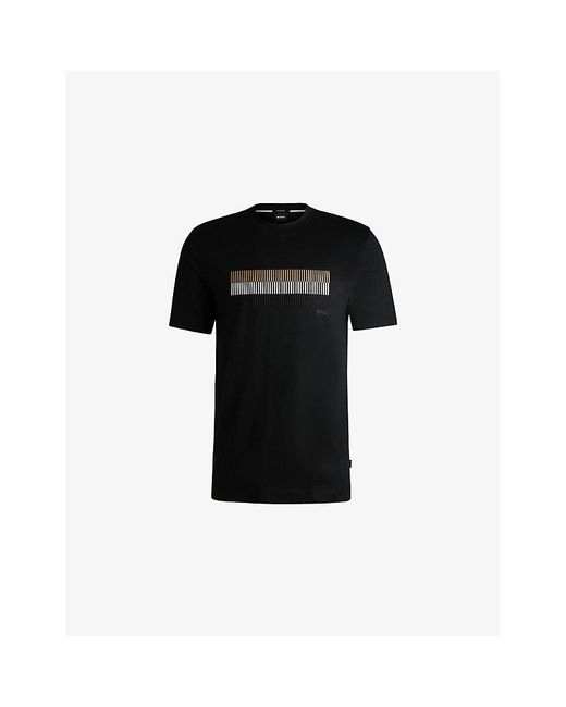 Boss Black Stripe-Embroidered Regular-Fit Cotton-Jersey T-Shirt for men