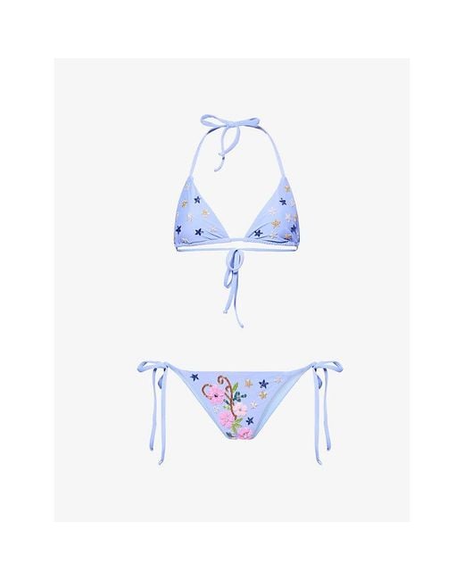 Oceanus White Coral Star Hand-Beaded Bikini Set