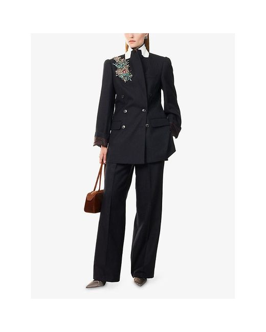 Dries Van Noten Blue Bafy Crystal-Embellished Double-Breasted Wool Jacket