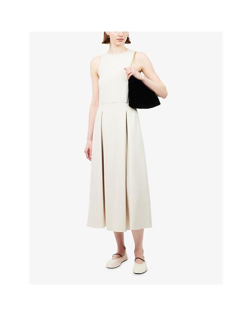 Max Mara White Sleeveless Box-Pleat Cotton-Jersey Midi Dress