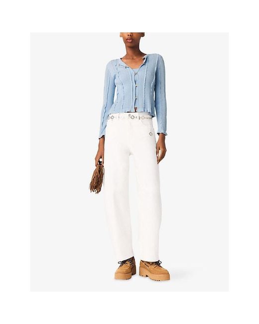 Maje Blue Two-In-One Openwork Knitted Cardigan
