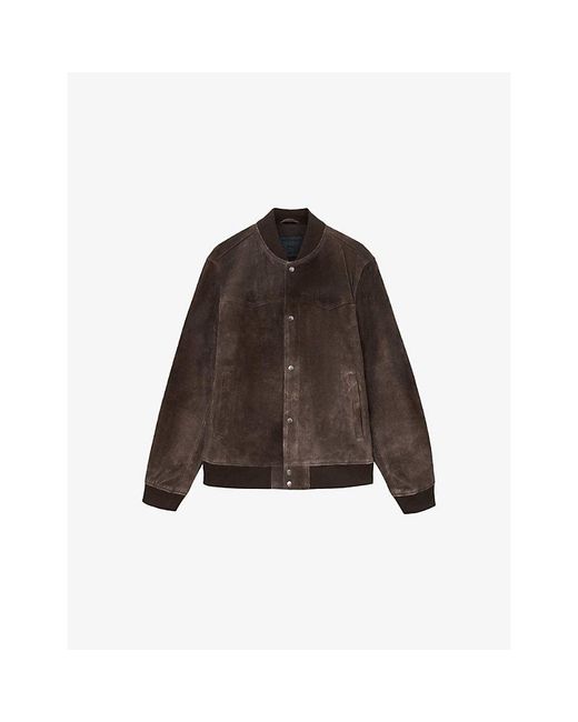 AllSaints Brown Stafford Suede Bomber Jacket for men