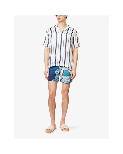 Orlebar Brown Blue Hulton Photograph-Print Swim Shorts for men