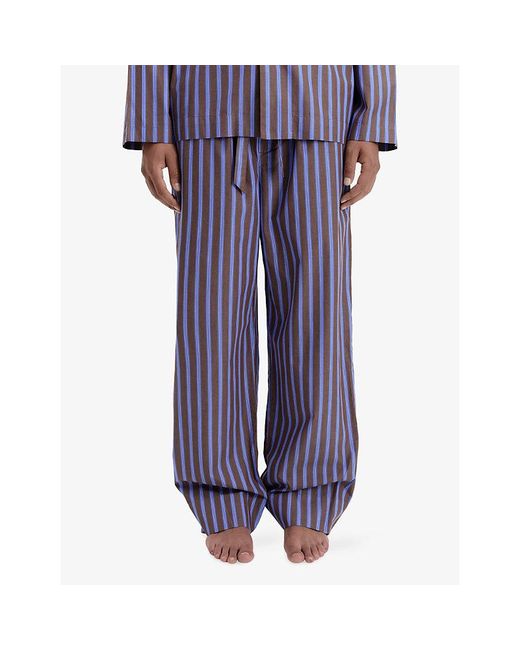 Tekla Purple Striped Cotton-Poplin Pyjama Bottoms