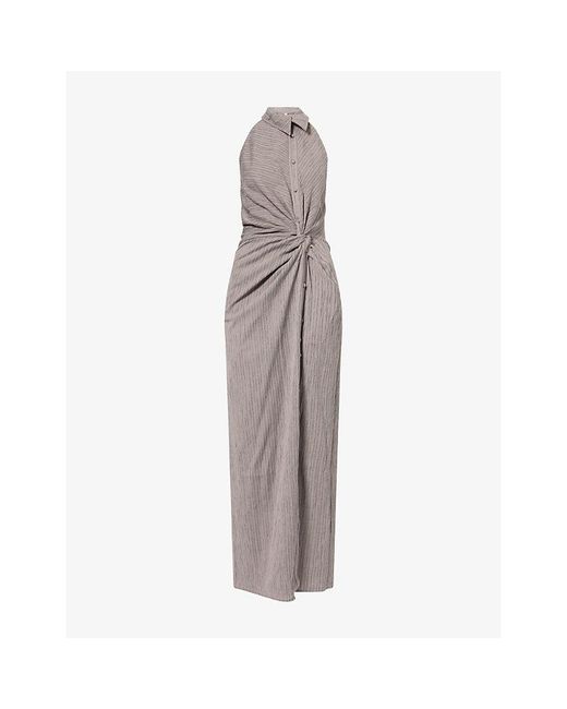 Oude Waag Gray Twist Knot Shirt Cotton-Blend Maxi Dress