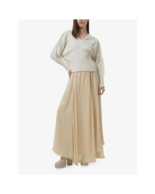 eem White Long-Sleeve Plissé Top