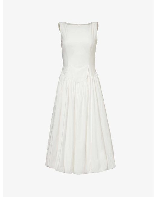 Reformation White Elvira Boat-neck Stretch-organic Cotton Midi Dress