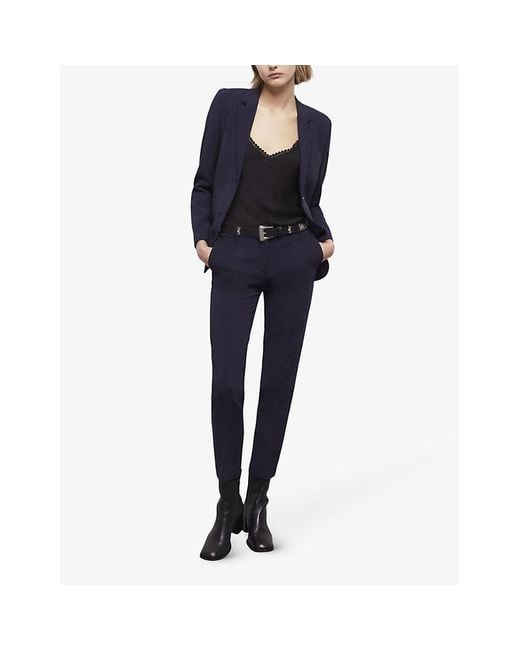 The Kooples Blue High-Rise Straight-Cut Stretch-Woven Trousers