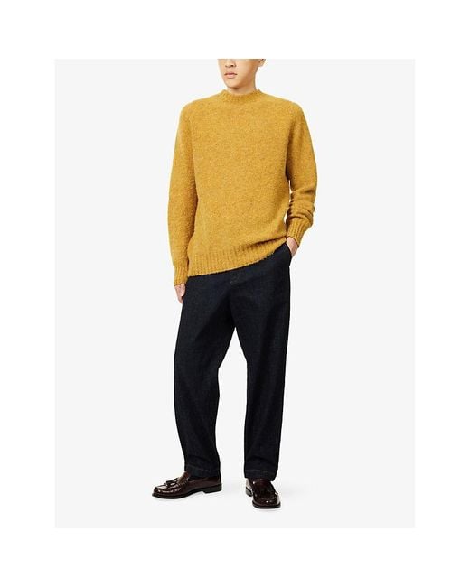 Sunspel Yellow Shetland Crew Neck Wool Knitted Jumper for men