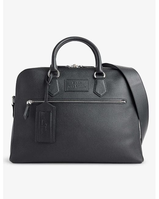 Polo Ralph Lauren Black Business Logo-patch Leather Briefcase for men