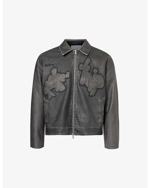 House Of Sunny Gray Take A Trip Brand-embroidered Faux-leather Jacket for men