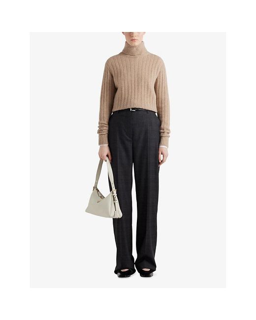 Prada Natural Turtleneck Ribbed Cashmere Jumper