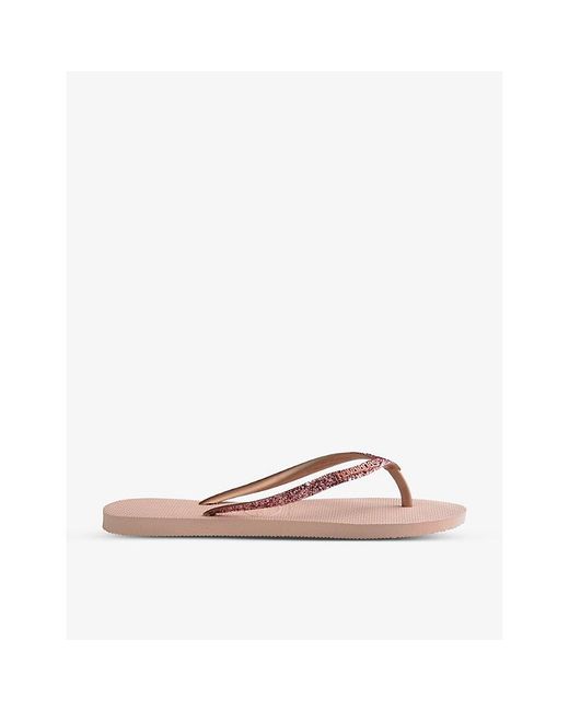 Havaianas Pink Slim Glitter Ii Embellished Rubber Flip Flops