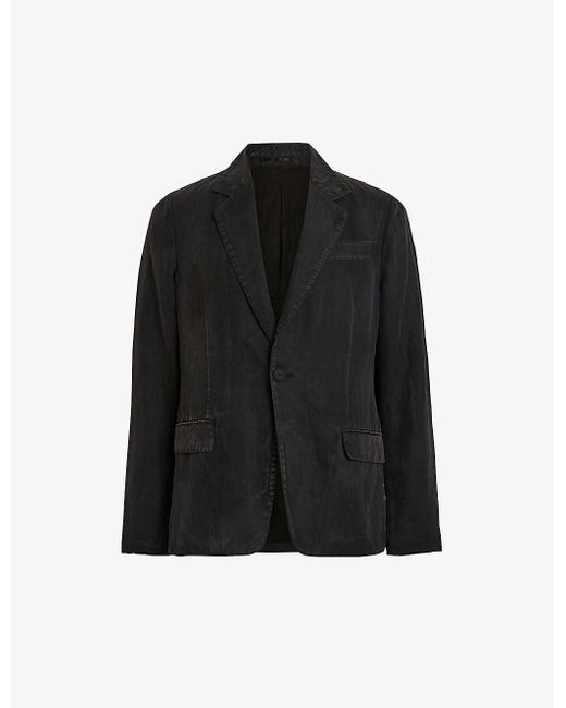 AllSaints Black Alfawn Textured Relaxed-fit Cotton-linen Blend Blazer for men
