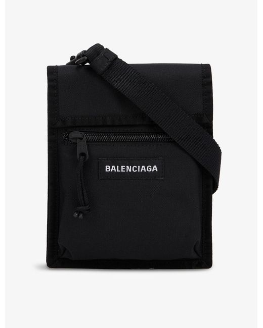 Balenciaga Explorer Logo-embroidered Woven Cross-body Bag in Black for ...