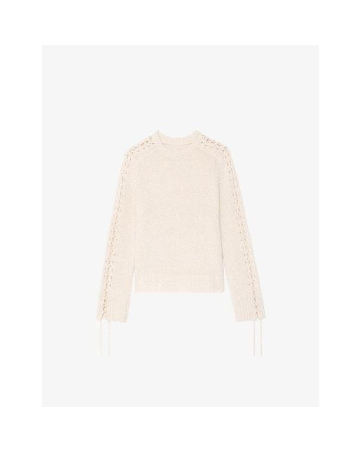 Zadig & Voltaire White Malty Lace-Sleeve Wool And Cashmere-Blend Jumper