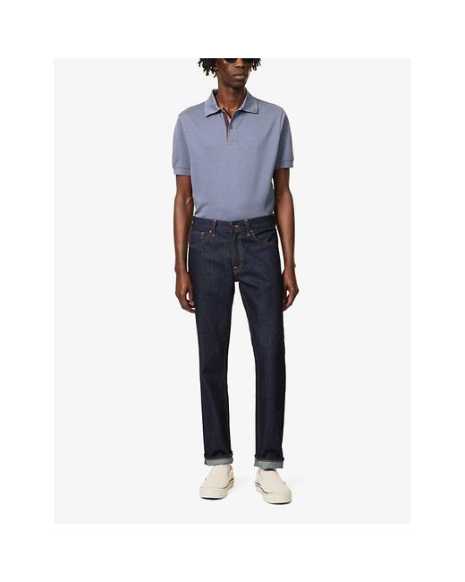 Paul Smith Blue Striped-placket Regular-fit Cotton-piqué Polo Shirt for men