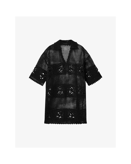 AllSaints Black Kyra Open-Neck Crochet Mini Dress