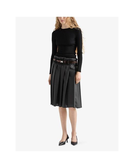 Prada Black Brand-Plaque Slim-Fit Wool Jumper