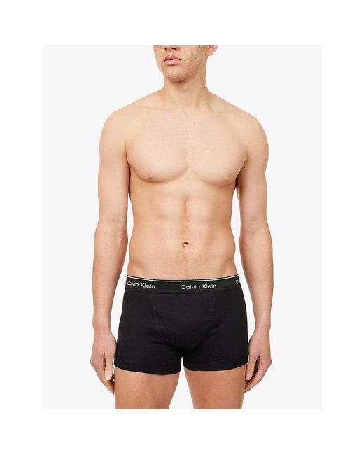 Calvin Klein Black Branded-Waistband Pack Of Five Stretch-Cotton Trunks for men