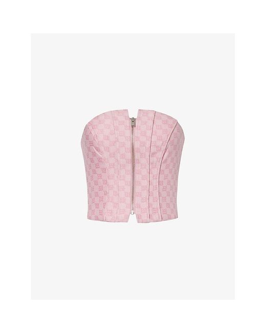 M I S B H V Pink Branded-pattern Sleeveless Cotton-blend Top
