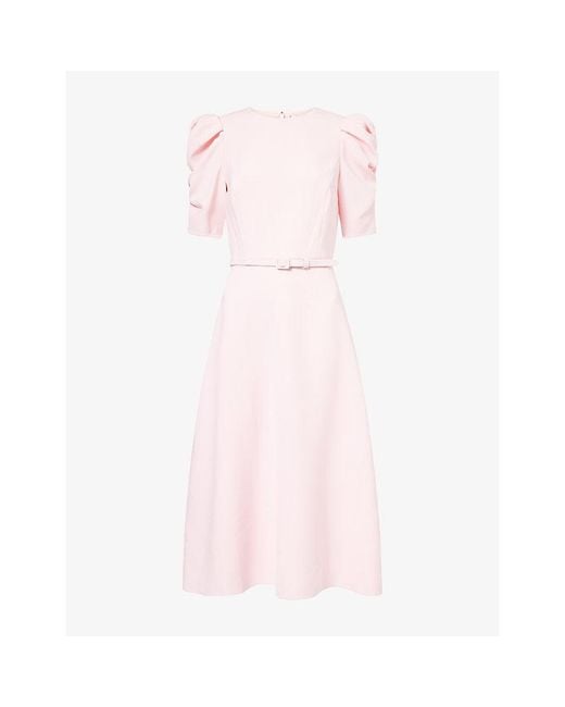 Carolina Herrera Pink Puffed-Sleeve Belted Crepe Midi Dress