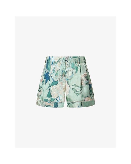 Givenchy Blue Floral-Print Pyjama-Style Silk Shorts